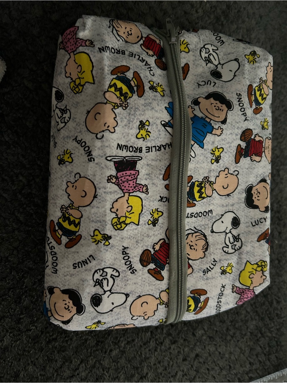Hand Crafted Peanuts Print Cosmetic Pouch in White, Yellow, Black
